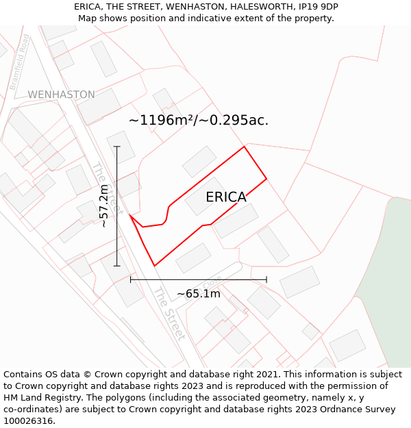 ERICA, THE STREET, WENHASTON, HALESWORTH, IP19 9DP: Plot and title map