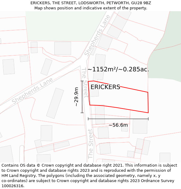 ERICKERS, THE STREET, LODSWORTH, PETWORTH, GU28 9BZ: Plot and title map