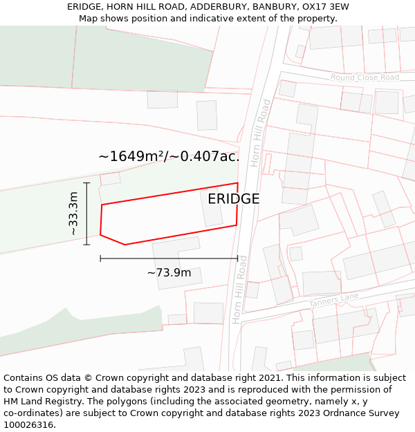 ERIDGE, HORN HILL ROAD, ADDERBURY, BANBURY, OX17 3EW: Plot and title map