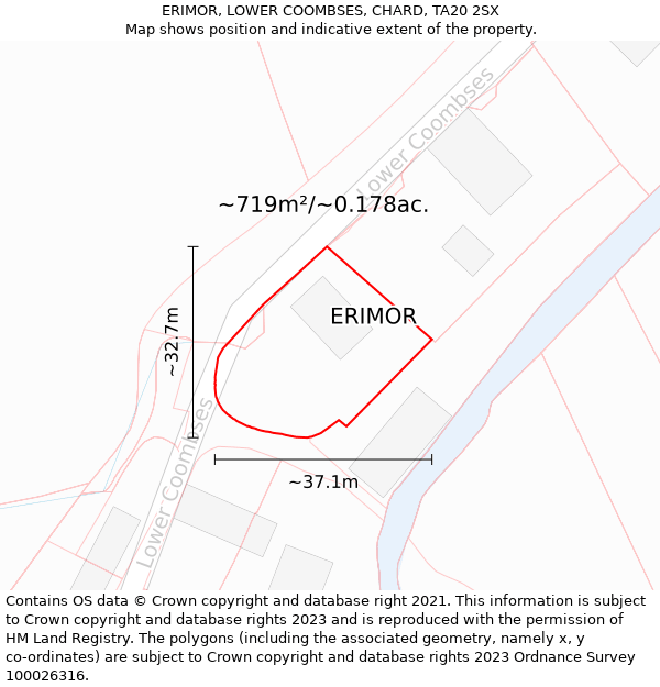 ERIMOR, LOWER COOMBSES, CHARD, TA20 2SX: Plot and title map