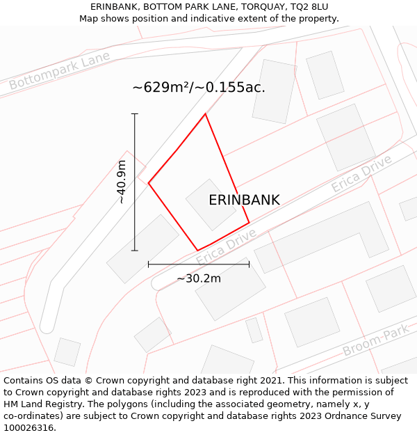 ERINBANK, BOTTOM PARK LANE, TORQUAY, TQ2 8LU: Plot and title map