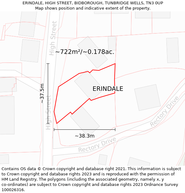 ERINDALE, HIGH STREET, BIDBOROUGH, TUNBRIDGE WELLS, TN3 0UP: Plot and title map