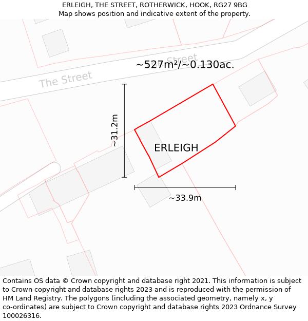 ERLEIGH, THE STREET, ROTHERWICK, HOOK, RG27 9BG: Plot and title map