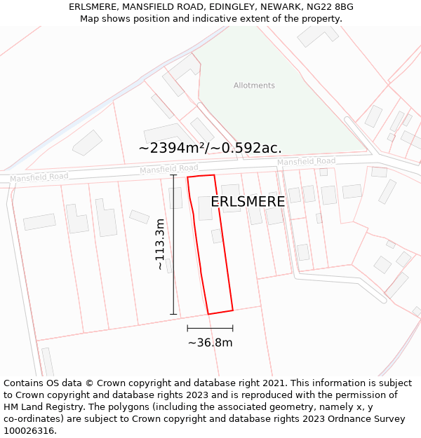 ERLSMERE, MANSFIELD ROAD, EDINGLEY, NEWARK, NG22 8BG: Plot and title map