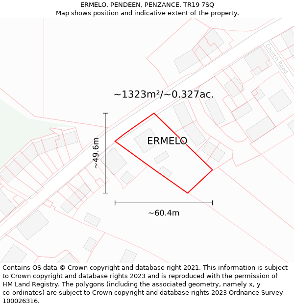 ERMELO, PENDEEN, PENZANCE, TR19 7SQ: Plot and title map