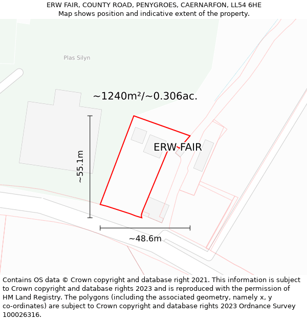 ERW FAIR, COUNTY ROAD, PENYGROES, CAERNARFON, LL54 6HE: Plot and title map