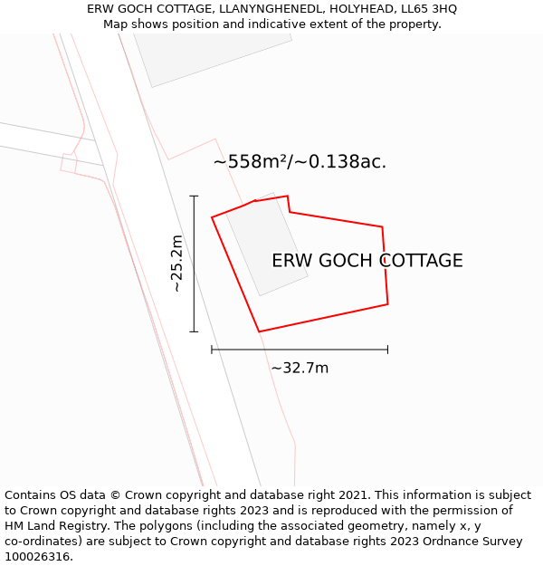 ERW GOCH COTTAGE, LLANYNGHENEDL, HOLYHEAD, LL65 3HQ: Plot and title map