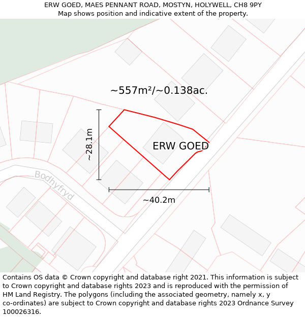 ERW GOED, MAES PENNANT ROAD, MOSTYN, HOLYWELL, CH8 9PY: Plot and title map