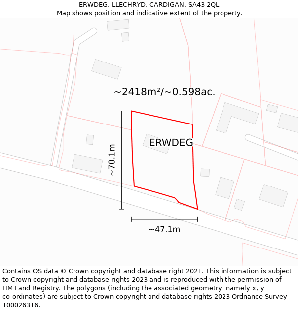 ERWDEG, LLECHRYD, CARDIGAN, SA43 2QL: Plot and title map