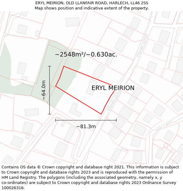 ERYL MEIRION, OLD LLANFAIR ROAD, HARLECH, LL46 2SS: Plot and title map