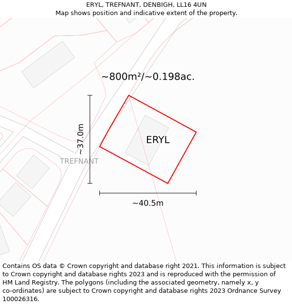 ERYL, TREFNANT, DENBIGH, LL16 4UN: Plot and title map