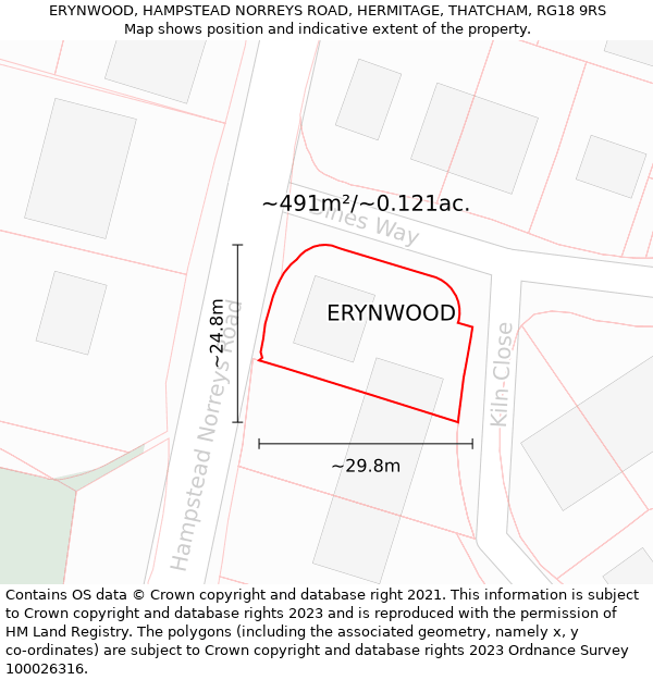 ERYNWOOD, HAMPSTEAD NORREYS ROAD, HERMITAGE, THATCHAM, RG18 9RS: Plot and title map