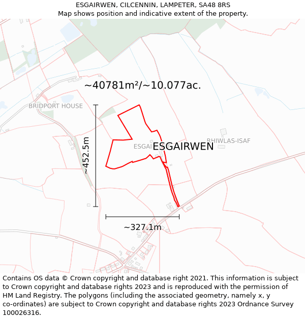 ESGAIRWEN, CILCENNIN, LAMPETER, SA48 8RS: Plot and title map