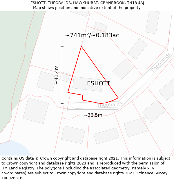 ESHOTT, THEOBALDS, HAWKHURST, CRANBROOK, TN18 4AJ: Plot and title map