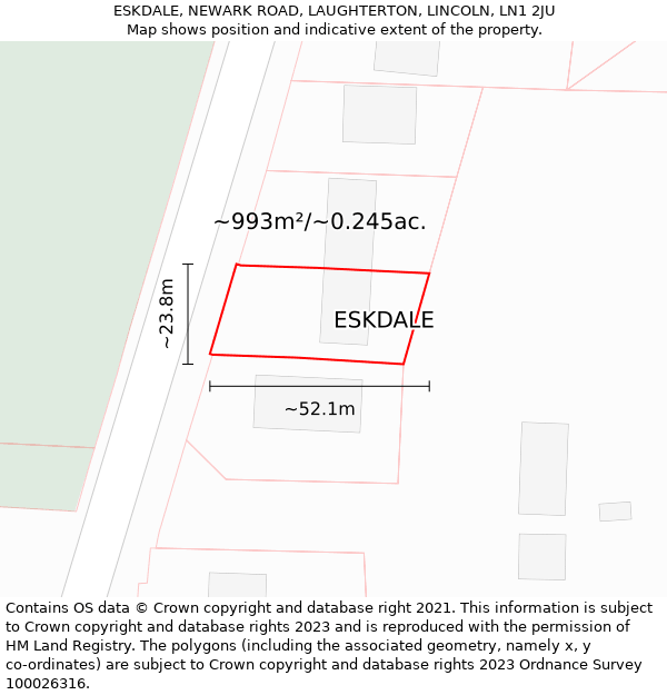 ESKDALE, NEWARK ROAD, LAUGHTERTON, LINCOLN, LN1 2JU: Plot and title map