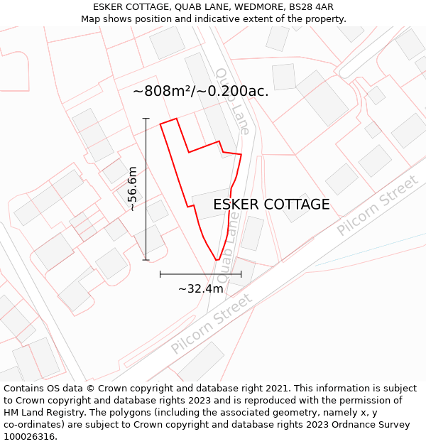 ESKER COTTAGE, QUAB LANE, WEDMORE, BS28 4AR: Plot and title map
