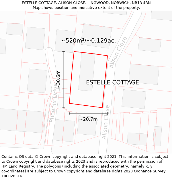 ESTELLE COTTAGE, ALISON CLOSE, LINGWOOD, NORWICH, NR13 4BN: Plot and title map