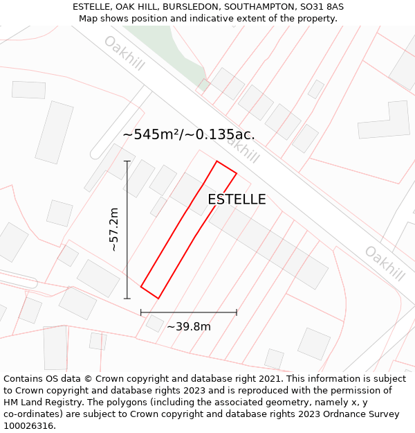 ESTELLE, OAK HILL, BURSLEDON, SOUTHAMPTON, SO31 8AS: Plot and title map