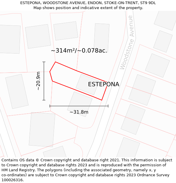 ESTEPONA, WOODSTONE AVENUE, ENDON, STOKE-ON-TRENT, ST9 9DL: Plot and title map