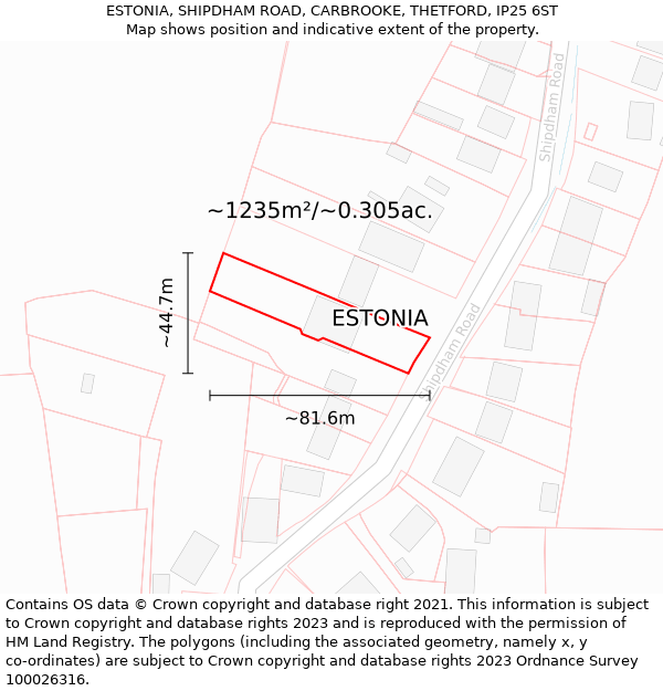 ESTONIA, SHIPDHAM ROAD, CARBROOKE, THETFORD, IP25 6ST: Plot and title map