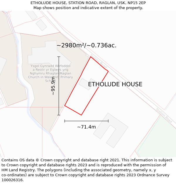 ETHOLUDE HOUSE, STATION ROAD, RAGLAN, USK, NP15 2EP: Plot and title map