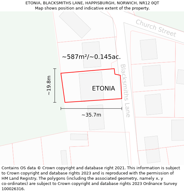ETONIA, BLACKSMITHS LANE, HAPPISBURGH, NORWICH, NR12 0QT: Plot and title map