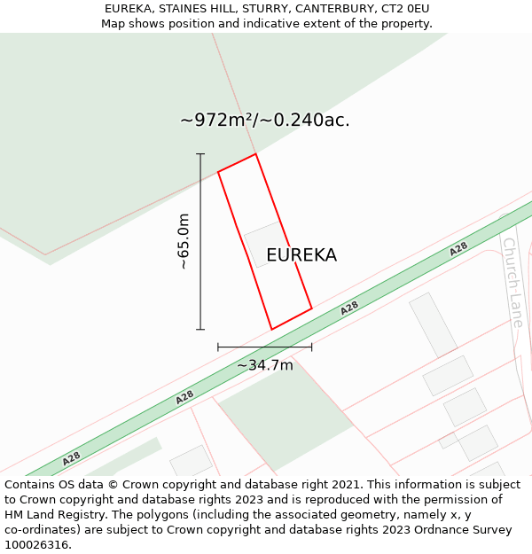 EUREKA, STAINES HILL, STURRY, CANTERBURY, CT2 0EU: Plot and title map