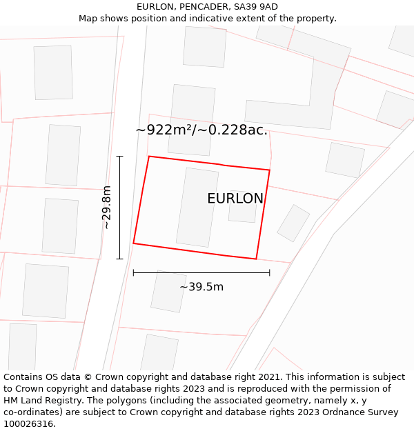 EURLON, PENCADER, SA39 9AD: Plot and title map