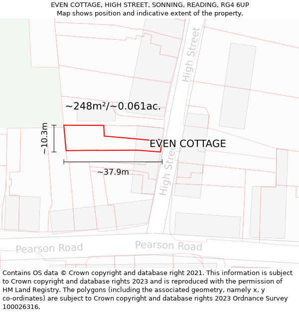 EVEN COTTAGE, HIGH STREET, SONNING, READING, RG4 6UP: Plot and title map