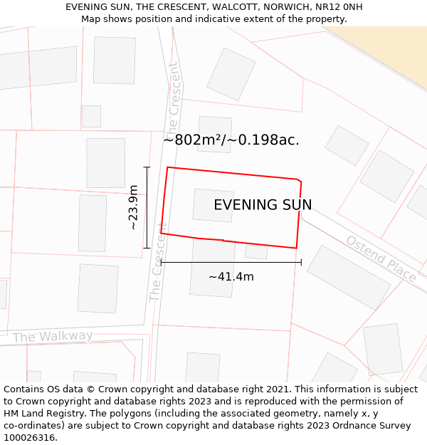 EVENING SUN, THE CRESCENT, WALCOTT, NORWICH, NR12 0NH: Plot and title map