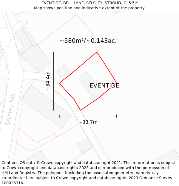 EVENTIDE, BELL LANE, SELSLEY, STROUD, GL5 5JY: Plot and title map