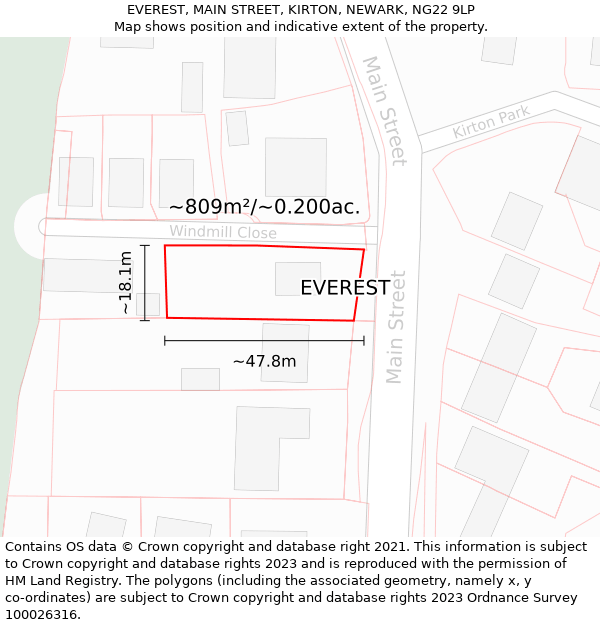 EVEREST, MAIN STREET, KIRTON, NEWARK, NG22 9LP: Plot and title map