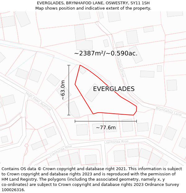 EVERGLADES, BRYNHAFOD LANE, OSWESTRY, SY11 1SH: Plot and title map