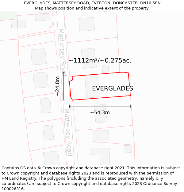 EVERGLADES, MATTERSEY ROAD, EVERTON, DONCASTER, DN10 5BN: Plot and title map