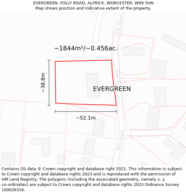 EVERGREEN, FOLLY ROAD, ALFRICK, WORCESTER, WR6 5HN: Plot and title map