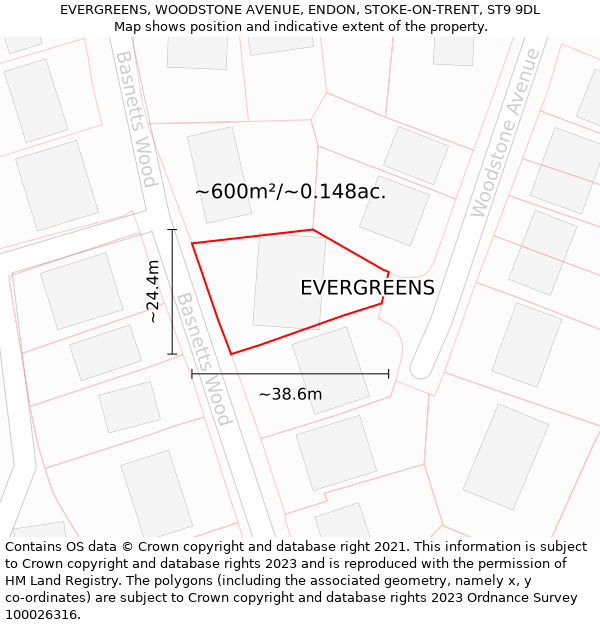 EVERGREENS, WOODSTONE AVENUE, ENDON, STOKE-ON-TRENT, ST9 9DL: Plot and title map