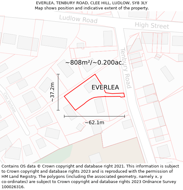 EVERLEA, TENBURY ROAD, CLEE HILL, LUDLOW, SY8 3LY: Plot and title map