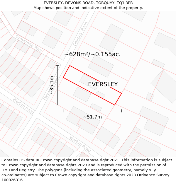 EVERSLEY, DEVONS ROAD, TORQUAY, TQ1 3PR: Plot and title map