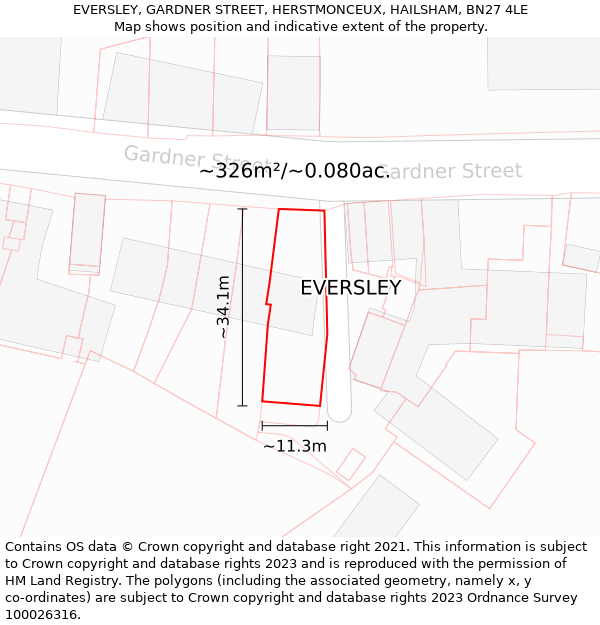 EVERSLEY, GARDNER STREET, HERSTMONCEUX, HAILSHAM, BN27 4LE: Plot and title map