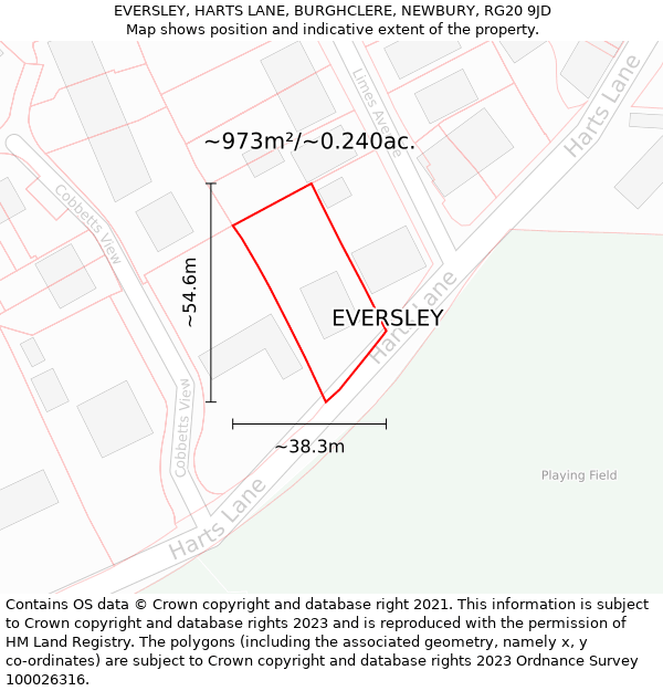 EVERSLEY, HARTS LANE, BURGHCLERE, NEWBURY, RG20 9JD: Plot and title map