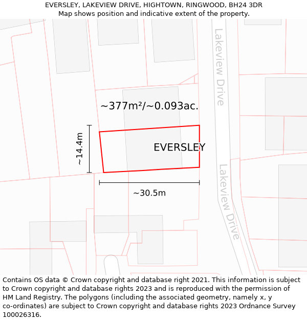 EVERSLEY, LAKEVIEW DRIVE, HIGHTOWN, RINGWOOD, BH24 3DR: Plot and title map