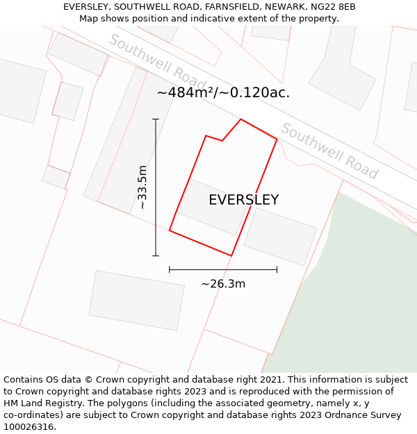 EVERSLEY, SOUTHWELL ROAD, FARNSFIELD, NEWARK, NG22 8EB: Plot and title map