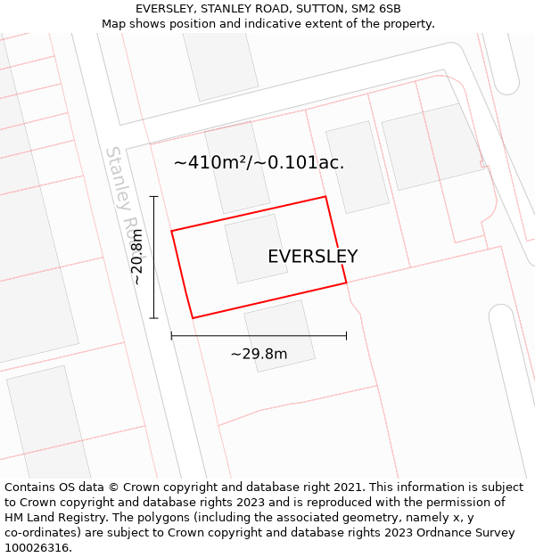 EVERSLEY, STANLEY ROAD, SUTTON, SM2 6SB: Plot and title map