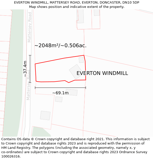 EVERTON WINDMILL, MATTERSEY ROAD, EVERTON, DONCASTER, DN10 5DP: Plot and title map