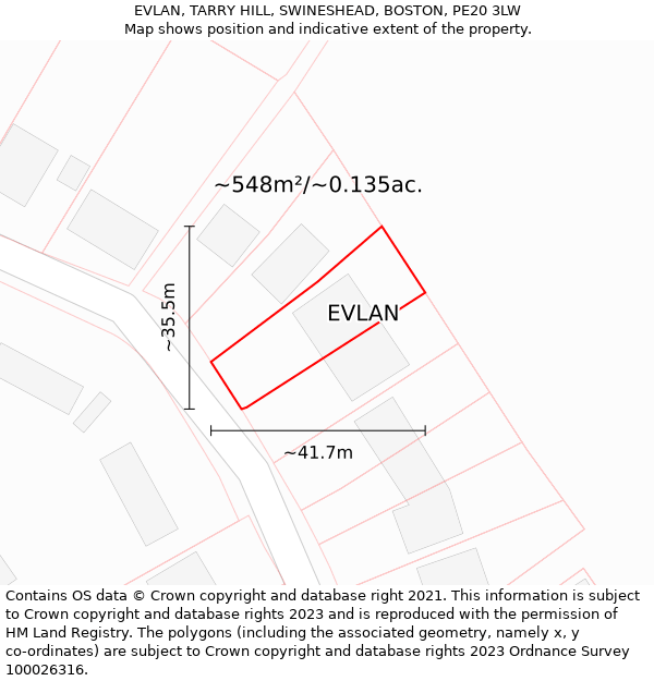 EVLAN, TARRY HILL, SWINESHEAD, BOSTON, PE20 3LW: Plot and title map