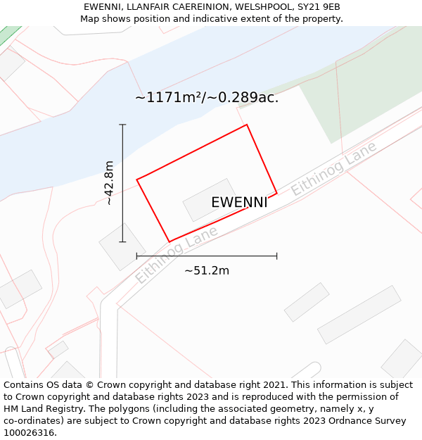 EWENNI, LLANFAIR CAEREINION, WELSHPOOL, SY21 9EB: Plot and title map