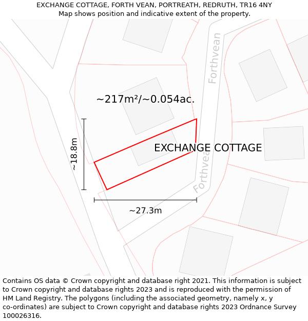 EXCHANGE COTTAGE, FORTH VEAN, PORTREATH, REDRUTH, TR16 4NY: Plot and title map