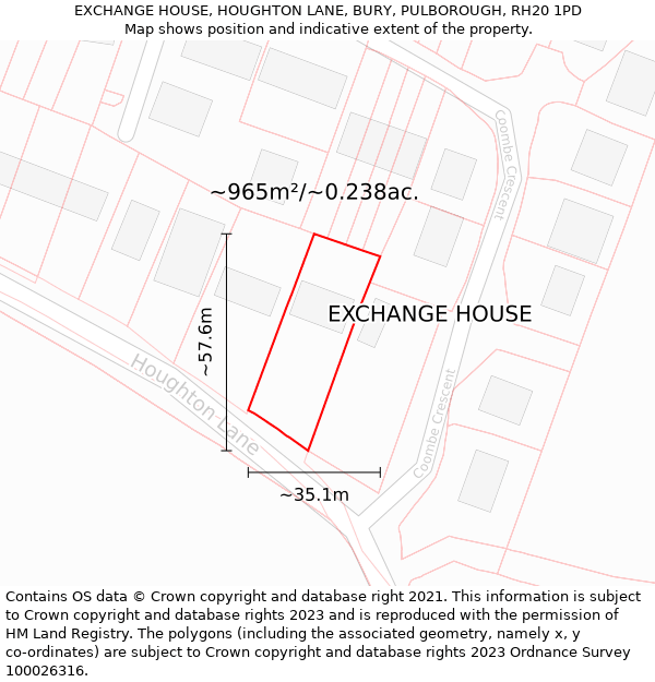 EXCHANGE HOUSE, HOUGHTON LANE, BURY, PULBOROUGH, RH20 1PD: Plot and title map
