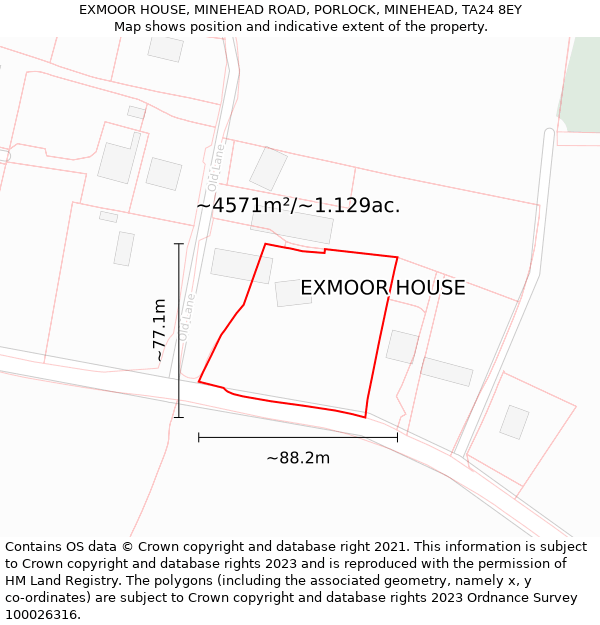 EXMOOR HOUSE, MINEHEAD ROAD, PORLOCK, MINEHEAD, TA24 8EY: Plot and title map