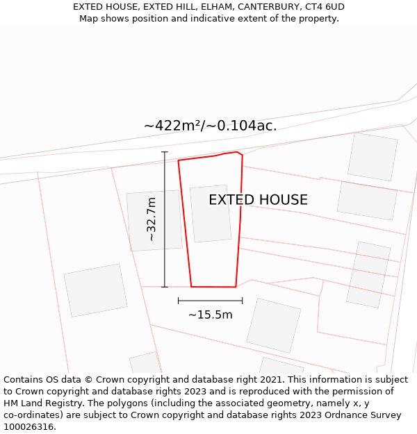 EXTED HOUSE, EXTED HILL, ELHAM, CANTERBURY, CT4 6UD: Plot and title map
